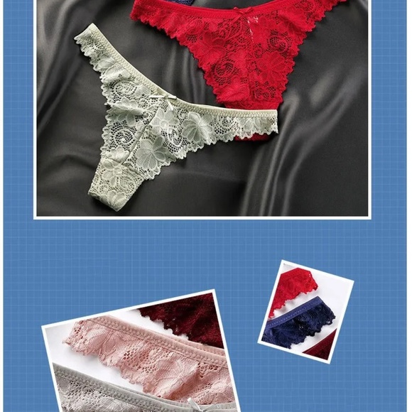 3/$15 Sexy Navy Blue Floral Lace Thong Low Waist Panties Underwear Lingerie Bow - Picture 8 of 9